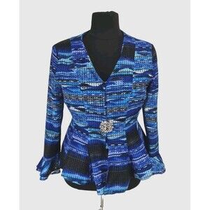 NUBIANO NEW YORK Womens Snap Up Peplum Blouse Plus Size 18W Blue Tie Dye 123A